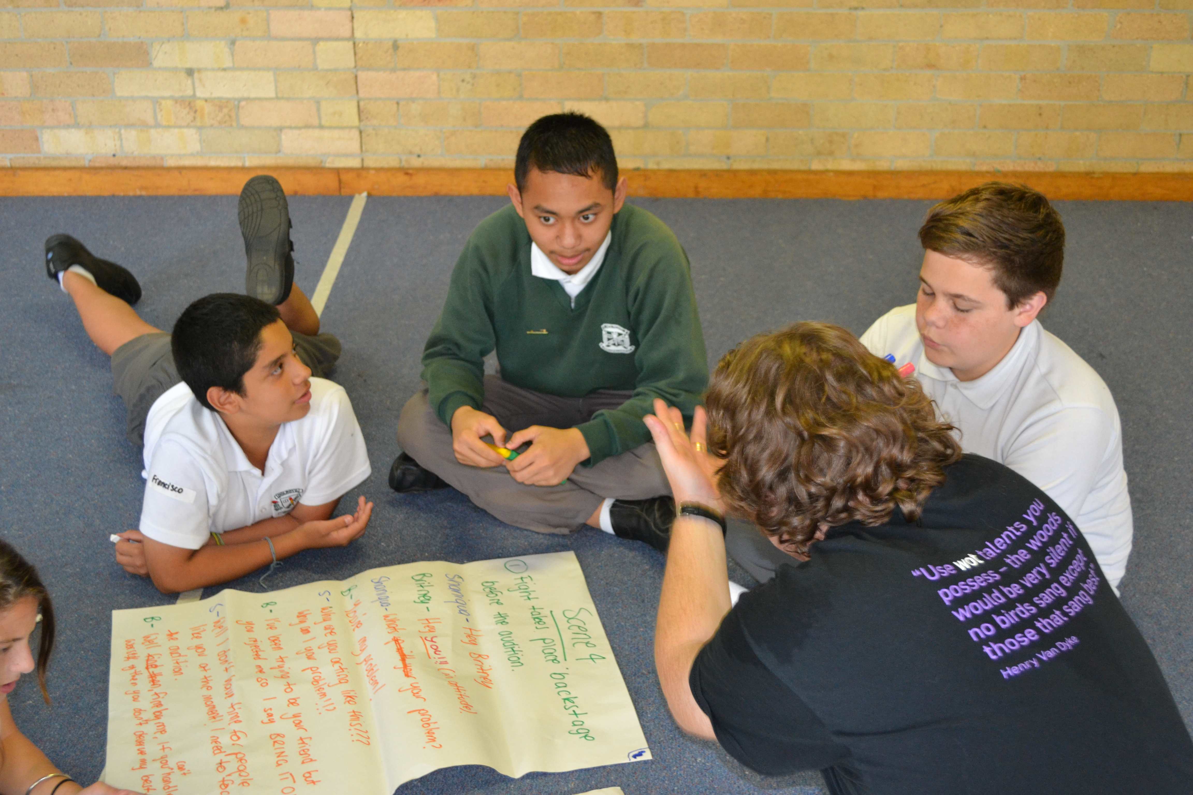 Murray guiding the students with their story
